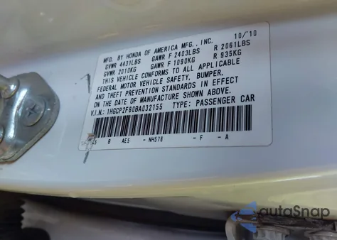 2011 Honda Accord 2.4 Ex-L из США, поврежденный, VIN 1HGCP2F80BA032155